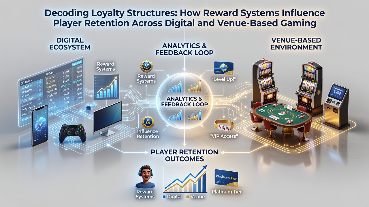Comparison chart of digital versus venue-based loyalty rewards and player retention metrics